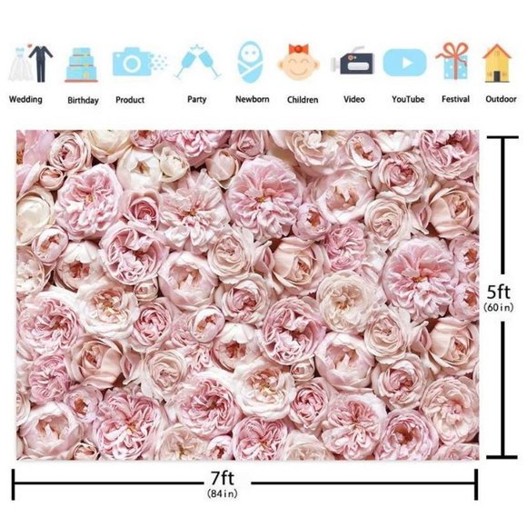 Pink Floral Background Flower Backdrop for Wedding Party Photos Decor 7x5 feet - Picture 4 of 4